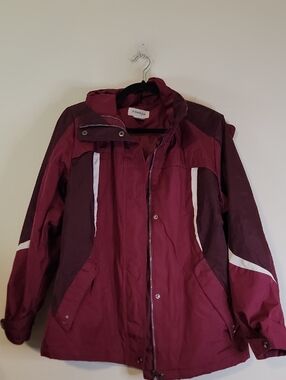 Women's Maroon Hooded Jacket with Contrast Panels
